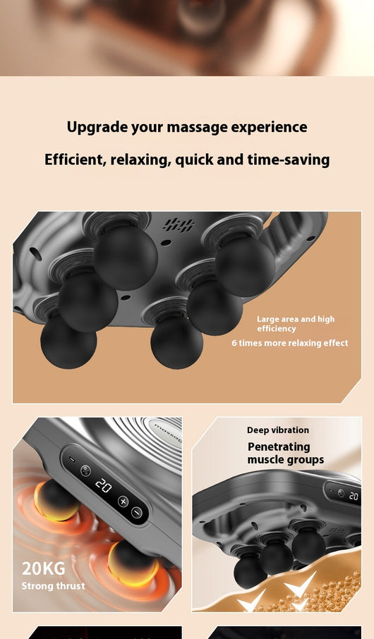 White six-head percussion muscle massager with LCD screen, 9-speed mode, and 20-speed intensity for deep tissue relaxation. - Image 11