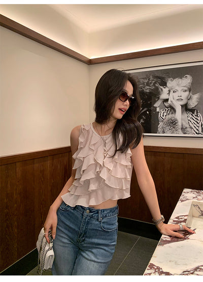 Blusa Sin Mangas con Volantes Irregulares para Mujer - Image 7