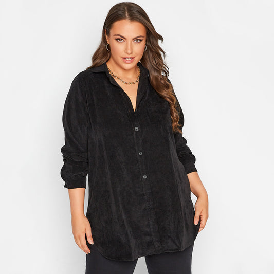 Camisa Suelta de Pana Lisa para Commuter