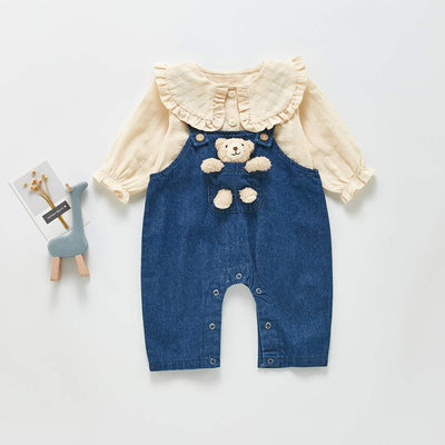 Pantalones de Bebé Unisex con Tirantes y Mangas Largas en Denim - Image 2