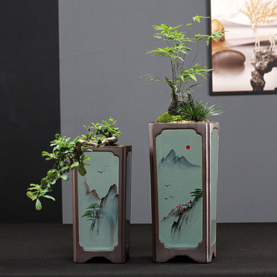 Maceta Cerámica Cuadrada Púrpura para Orquídeas y Plantas de Interior