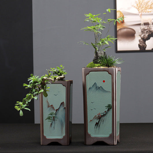 Maceta Cerámica Cuadrada Púrpura para Orquídeas y Plantas de Interior