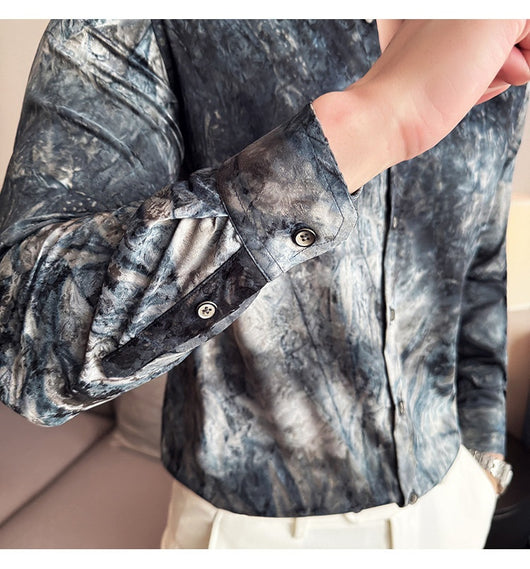 Camisa Tie-Dye Estampada Manga Larga Slim Fit para Hombre - Image 50