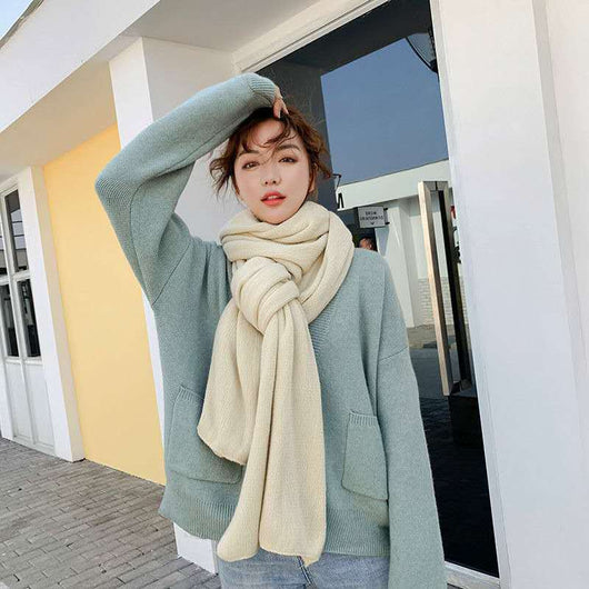 Bufanda de Lana Tejida Pura Color para Mujer - Otoño e Invierno - Image 18
