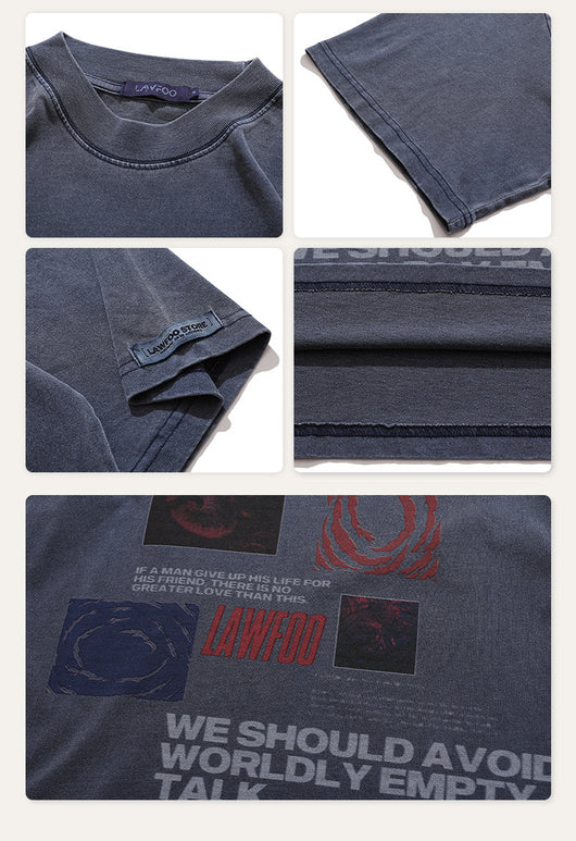 Camiseta Holgada de Manga Corta con Estampado Lavado para Hombre - Image 7