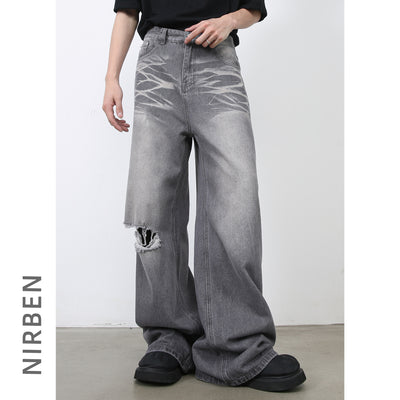 Jeans Rectos Holgados Rotos Estilo Retro Americano para Hombre - Image 4