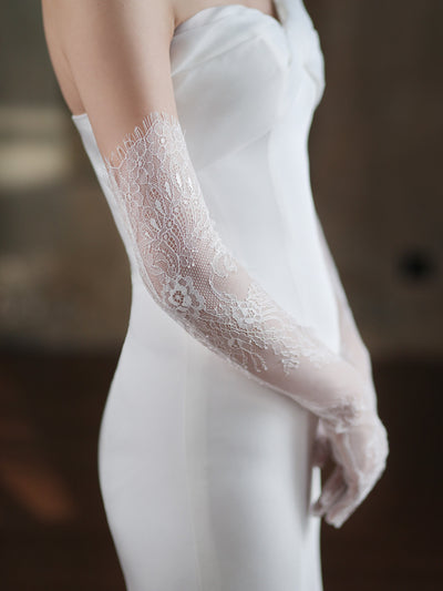 Guantes de Novia Encaje Blanco Tul Fairy para Sesión Fotográfica - Image 9