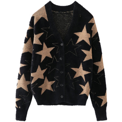 Cardigan Tejido Corto para Mujer con Estrella de Cinco Puntas en Terciopelo Visón - Image 9
