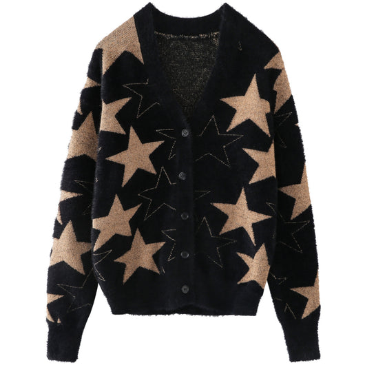 Cardigan Tejido Corto para Mujer con Estrella de Cinco Puntas en Terciopelo Visón - Image 9