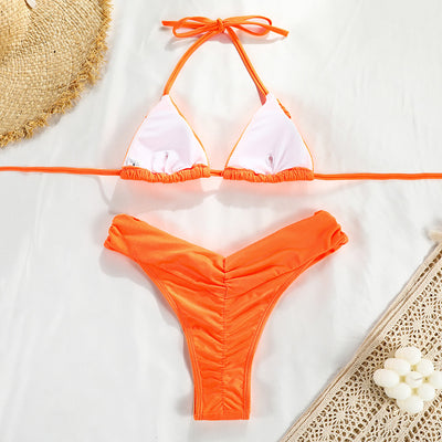 Bikini Fruncido de Color Sólido para Mujer - Image 27