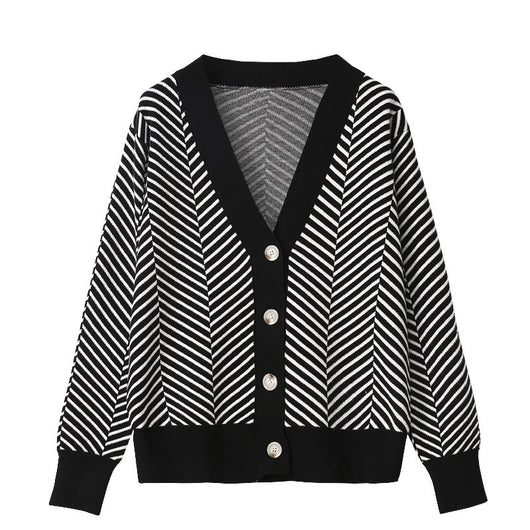 Cardigan de Punto Rombos Estilo Literario y Desenfadado con Escote en V - Image 4
