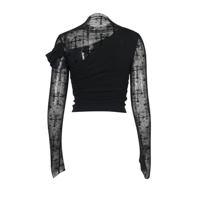 Blusa Ajustada de Encaje con Detalles Calados y Manga Larga - Image 2
