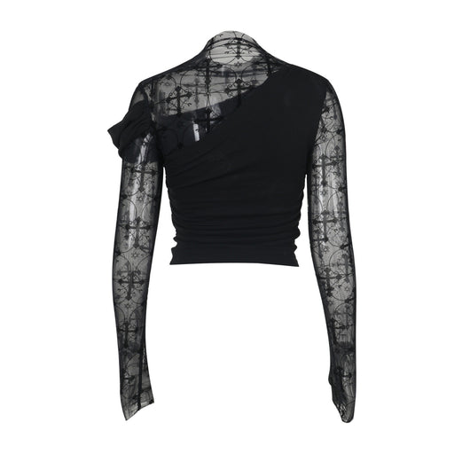 Blusa Ajustada de Encaje con Detalles Calados y Manga Larga - Image 2