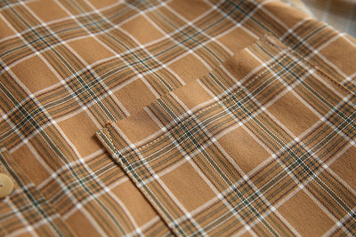 Camisa de Manga Larga Estilo Retro Americano con Costuras Irregulares y Cuadros Contrastados - Image 27