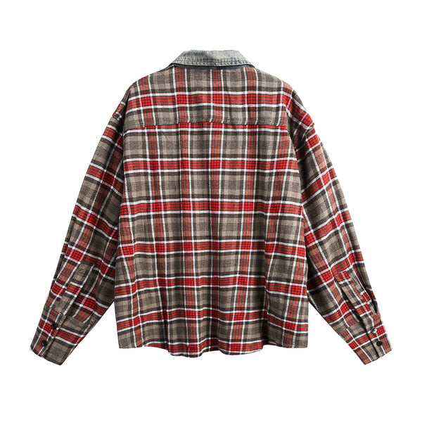 Camisa Cuadros Americana Holgada de Manga Larga para Hombre