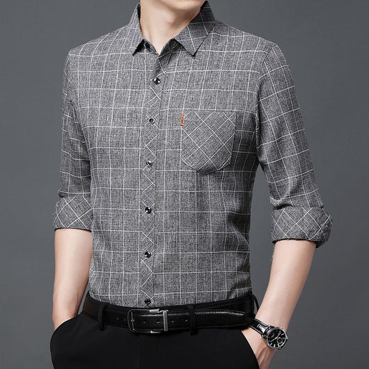 Camisa Cuadriculada de Lino para Hombre Maduro - Image 5