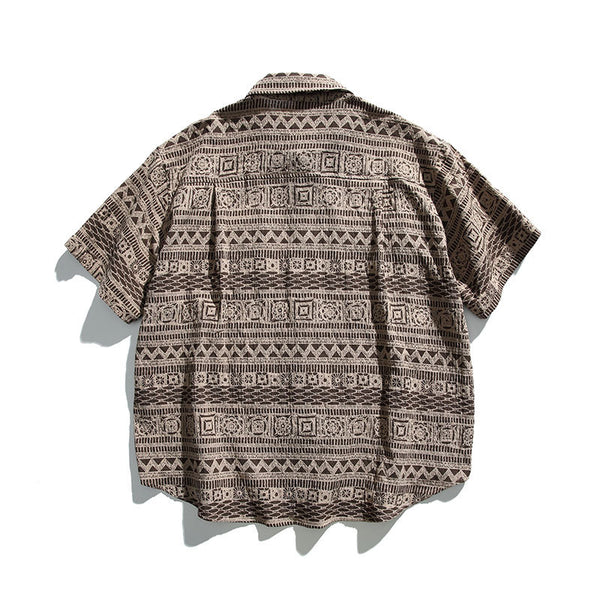 Camisa Étnica Retro de Manga Corta para Hombre