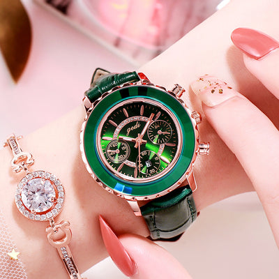 Reloj Pulsera de Cuero Verde con Calendario para Mujer - Image 11