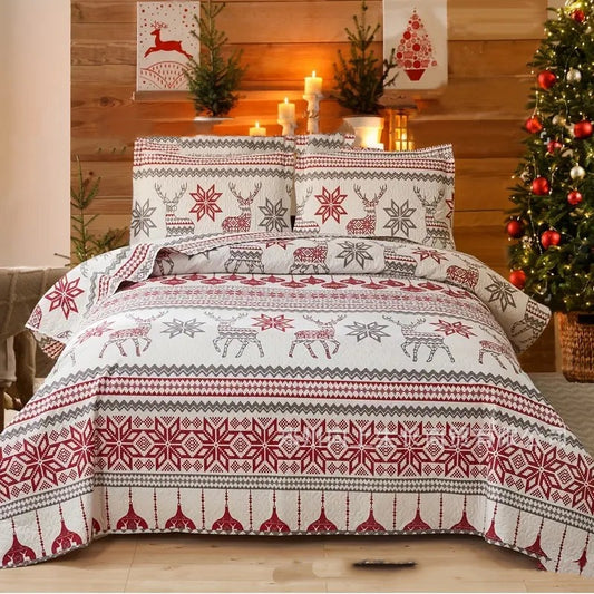 Juego de Cama Tres Piezas Tela Piel de Durazno Navideño