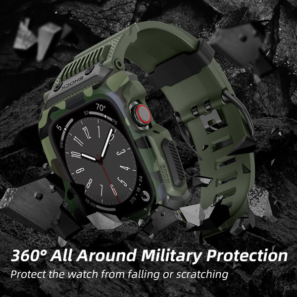 Funda Protectora Apple Watch 45/678 Generaciones Camuflaje con Correa Integrada