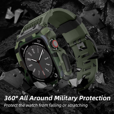 Funda Protectora Apple Watch 45/678 Generaciones Camuflaje con Correa Integrada