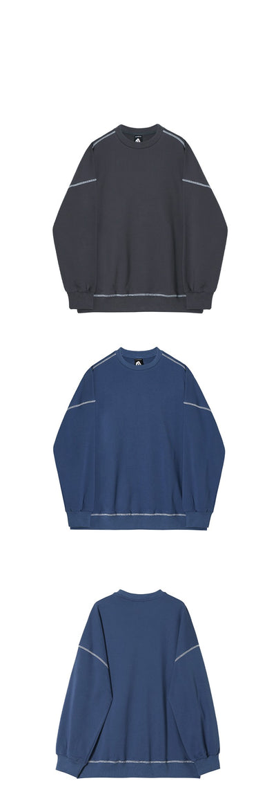 Sudadera Cuello Redondo Hombre Diseño Suelto Otoño Camiseta Manga Larga Color Sólido - Image 14