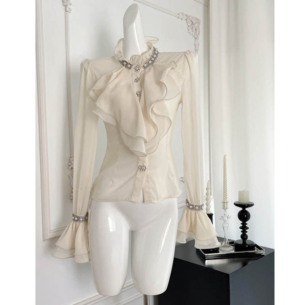 Blusa Elegante de Gasa Premium con Strass y Volantes - Image 5