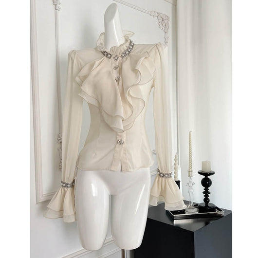 Blusa Elegante de Gasa Premium con Strass y Volantes - Image 5