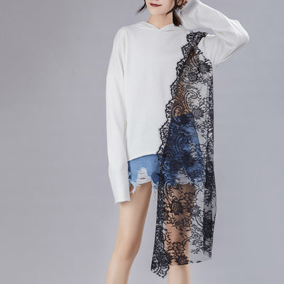 Sudadera con Capucha y Costuras Asimétricas de Encaje para Mujer - Image 4