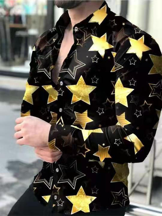 Camisa Manga Larga Estampado 3D Diseño Irregular Ajuste Slim Hombre Moda Urbana - Image 12