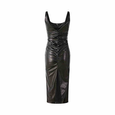 Vestido de Cuero PU con Pliegue Invertido y Abertura Lateral - Image 6