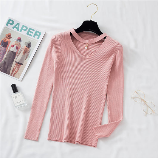 Camiseta Manga Larga Escote V Mujer Otoño Invierno Ajustada Elegante - Image 7