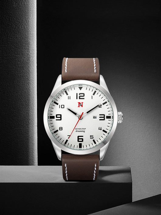 Reloj de Cuarzo para Hombre con Correa de Cuero, Esfera Grande y Calendario - Image 13