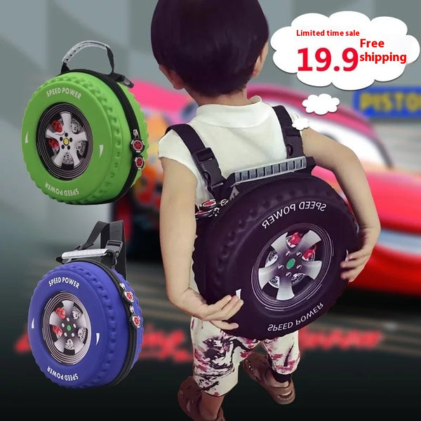 Mochila Pequeña para Niños Personalizada - Diseño 3D de Llanta para Kínder