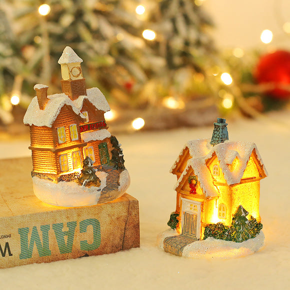 Adorno Navideño Casa de Nieve Luminosa con Resina Brillante