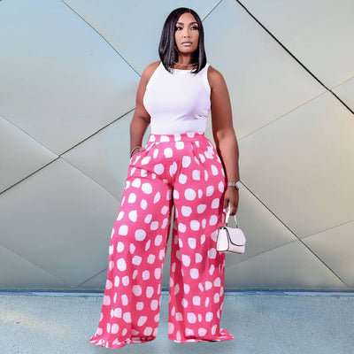 Pantalones Anchos Estampado Floral Geométrico con Cintura Elástica para Mujer
