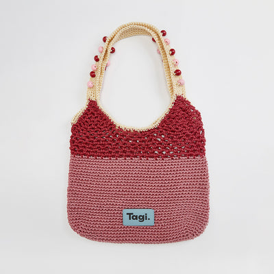 Bolsa Tejida Artesanal con Cuentas de Madera - Diseño Bicolor para Hombro - Image 13