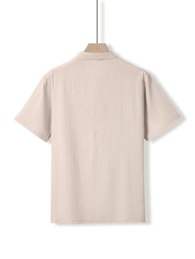 Camisa de Lino con Cuello Mao Manga Corta para Hombre - Image 16