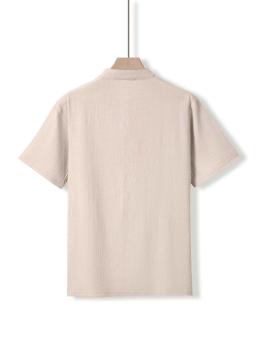 Camisa de Lino con Cuello Mao Manga Corta para Hombre - Image 16