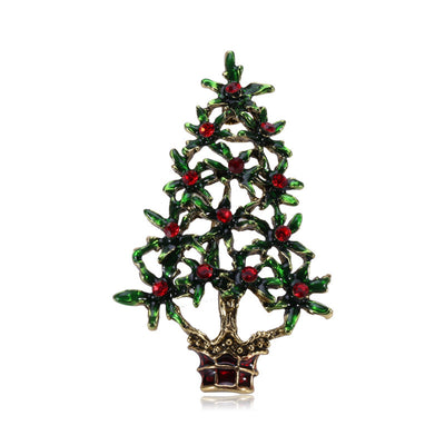 Broche Navideño de Árbol Dorado con Gotitas de Cristal - Image 10