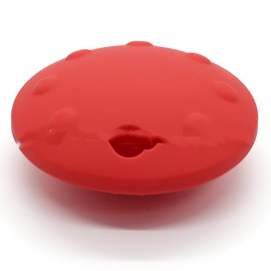 Purple UFO-shaped silicone pet toy with textured top and openings for slow feeding or interactive play. - Image 4