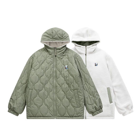 Chaqueta Hoodie de Algodón con Forro de Lana de Cordero Reversible - Image 2