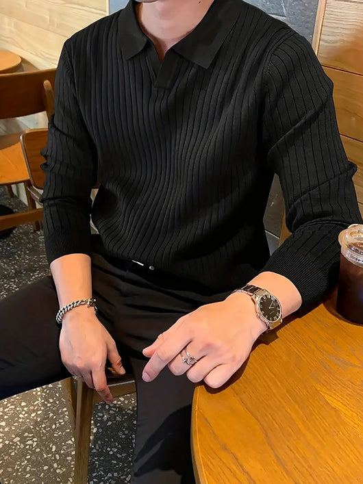 Polo Texturizado Slim Fit de Manga Larga para Hombre - Cómodo y Elegante - Image 12