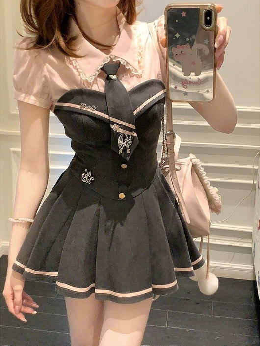 Conjunto de Dos Piezas: Top Tubo de Encaje y Falda con Cuello Cuadrado para Mujer - Image 9