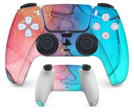 PS5 controller with a pastel marble sticker, showing the front and back views for anti-scratch protection. - Image 36