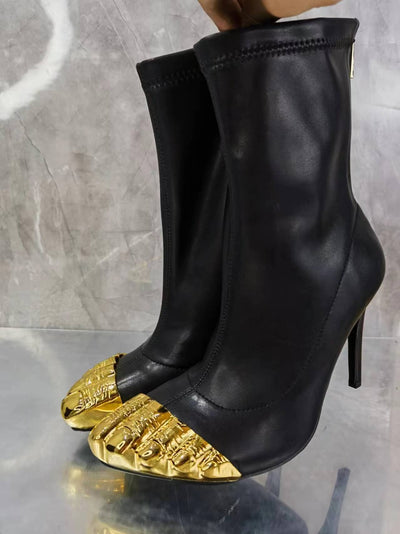 Pantufla Tacón Alto con Punta Dorada Elegante - Image 10