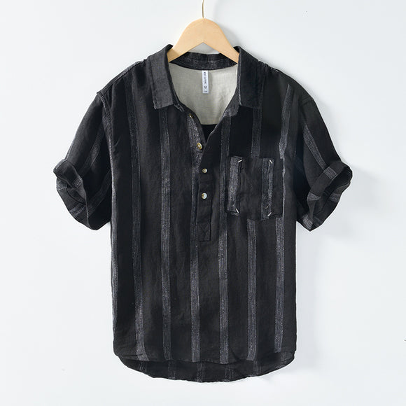 Camisa Masculina de Manga Curta Algodão e Linho - Verão Fresco e Confortável