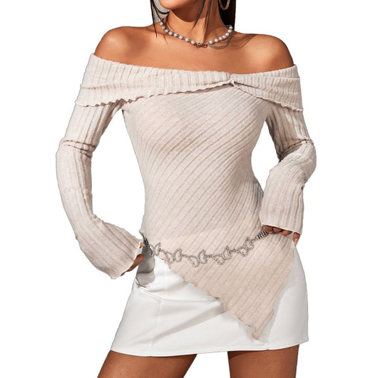 Blusa Elegante Hombros Descubiertos Manga Larga Asimétrica para Mujer - Image 5