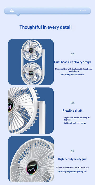 Ventilador Eléctrico Doble Capa USB Recargable de Dos Cabezales - Image 18