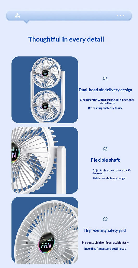 Ventilador Eléctrico Doble Capa USB Recargable de Dos Cabezales - Image 18